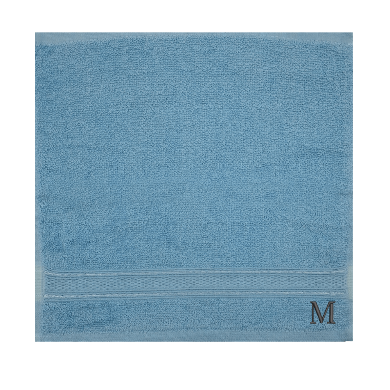 BYFT Daffodil (Light Blue) Monogrammed Face Towel (30 x 30 Cm-Set of 6) 100% Cotton, Absorbent and Quick dry, High Quality Bath Linen-500 Gsm Black Thread Letter "M"