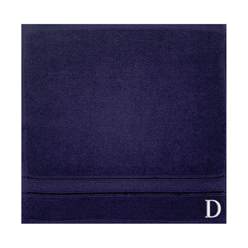 BYFT Daffodil (Navy Blue) Monogrammed Face Towel (30 x 30 Cm - Set of 6) 100% Cotton, Absorbent and Quick dry, High Quality Bath Linen- 500 Gsm White Thread Letter "D"