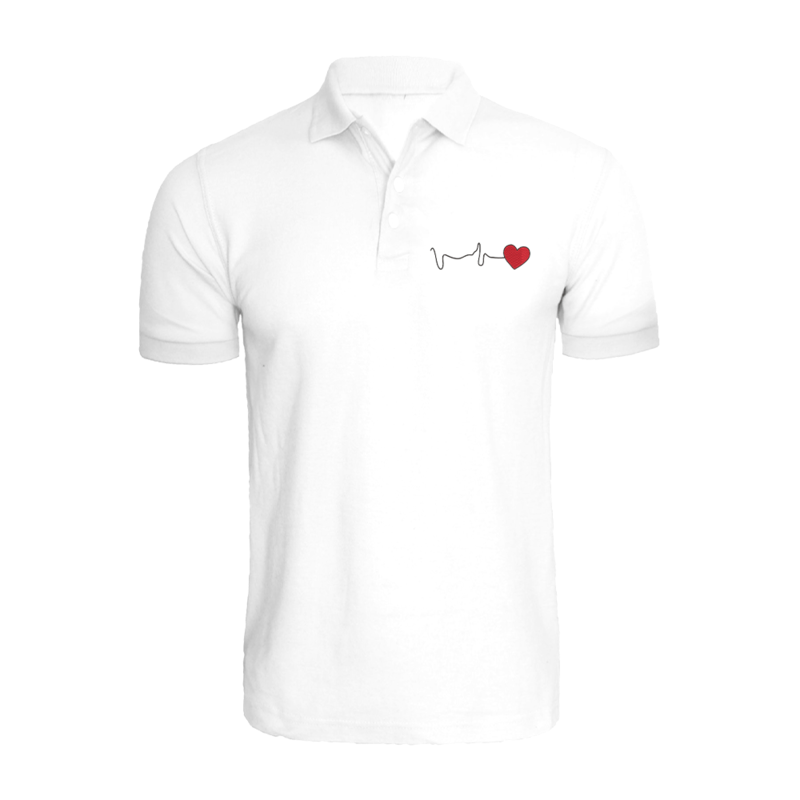 BYFT (White) Embroidered Cotton T-shirt (Heartbeat ) Personalized Polo Neck T-shirt For Men (Small)-Set of 1 pc-220 GSM