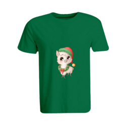 BYFT (Green) Holiday Themed Printed Cotton T-shirt (Llama with Christmas Cap) Unisex Personalized Round Neck T-shirt (XL)-Set of 1 pc-190 GSM