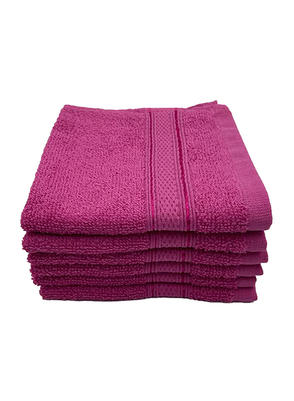 BYFT 6-Piece Daffodil 100% Cotton Washcloth, 30 x 30cm, Fuchsia Pink