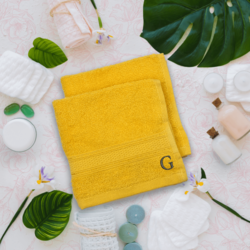 BYFT Daffodil (Yellow) Monogrammed Face Towel (30 x 30 Cm-Set of 6) 100% Cotton, Absorbent and Quick dry, High Quality Bath Linen-500 Gsm Black Thread Letter "G"