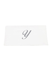 BYFT 100% Cotton Embroidered Letter Y Hand Towel, 50 x 80cm, White/Silver