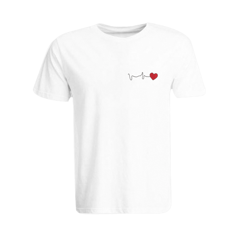 BYFT (White) Embroidered Cotton T-shirt (Heartbeat ) Personalized Round Neck T-shirt For Men (Medium)-Set of 1 pc-190 GSM