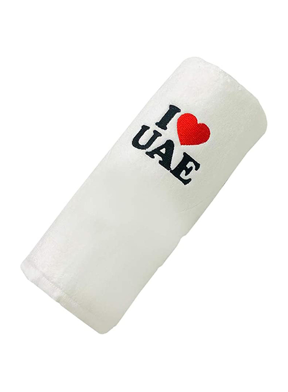 BYFT 100% Cotton Embroidered I Love UAE Bath Towel, 70 x 140 cm, White/Red