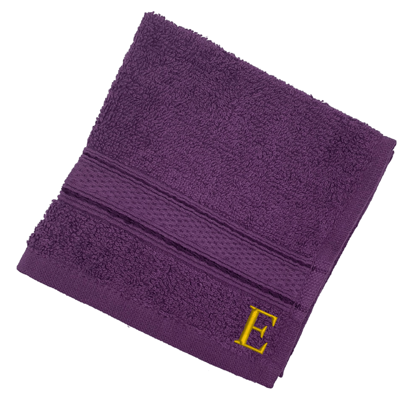 BYFT Daffodil (Purple) Monogrammed Face Towel (30 x 30 Cm-Set of 6) 100% Cotton, Absorbent and Quick dry, High Quality Bath Linen-500 Gsm Golden Thread Letter "E"