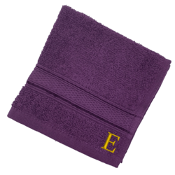 BYFT Daffodil (Purple) Monogrammed Face Towel (30 x 30 Cm-Set of 6) 100% Cotton, Absorbent and Quick dry, High Quality Bath Linen-500 Gsm Golden Thread Letter "E"