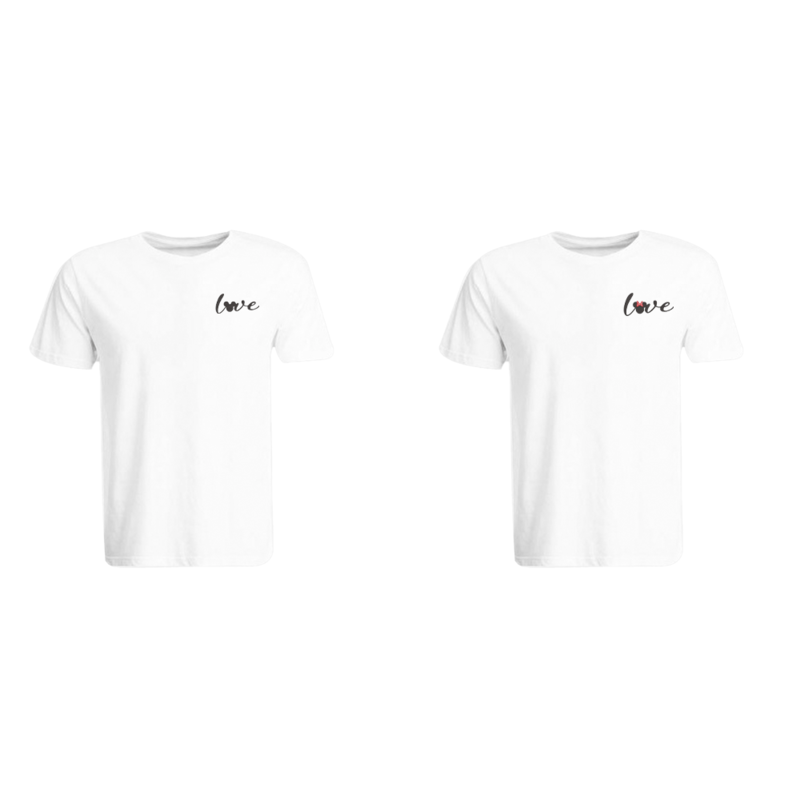 

BYFT (White) Couple Embroidered Cotton T-shirt (Mickey & Minnie Love) Personalized Round Neck T-shirt (Small)-Set of 2 pcs-190 GSM