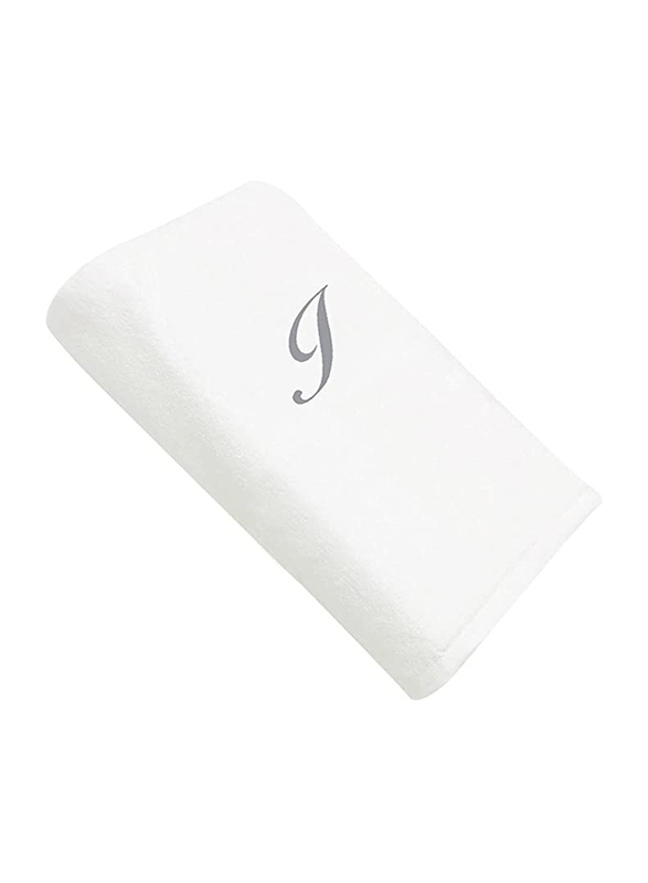 BYFT 2-Piece 100% Cotton Embroidered Letter I Bath and Hand Towel Set, White/Silver