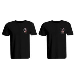 BYFT (Black) Couple Embroidered Cotton T-shirt (Him & Her with Heart Couple) Personalized Round Neck T-shirt (Large)-Set of 2 pcs-190 GSM