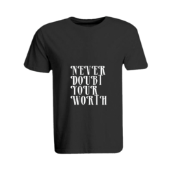 BYFT (Black) Printed Cotton T-shirt (Never Doubt your worth) Personalized Round Neck T-shirt For Women (Medium)-Set of 1 pc-190 GSM