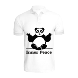 BYFT (White) Printed Cotton T-shirt (Panda Inner Peace) Personalized Polo Neck T-shirt For Men (Medium)-Set of 1 pc-220 GSM