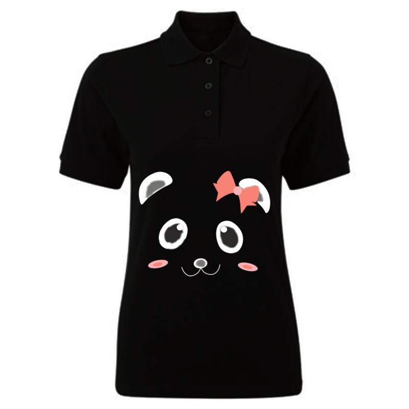 

BYFT (Black) Printed Cotton T-shirt (Ms. Panda) Personalized Polo Neck T-shirt For Women (Large)-Set of 1 pc-220 GSM