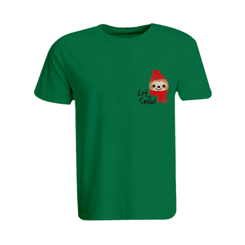 BYFT (Green) Holiday Themed Embroidered Cotton T-shirt (Koala Bear with Let it Snow) Unisex Personalized Round Neck T-shirt (Small)-Set of 1 pc-190 GSM