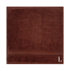 BYFT Daffodil (Brown) Monogrammed Face Towel (30 x 30 Cm-Set of 6) 100% Cotton, Absorbent and Quick dry, High Quality Bath Linen-500 Gsm White Thread Letter "L"
