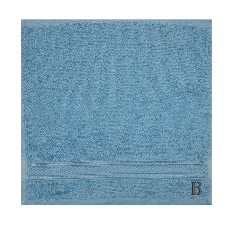 BYFT Daffodil (Light Blue) Monogrammed Face Towel (30 x 30 Cm - Set of 6) 100% Cotton, Absorbent and Quick dry, High Quality Bath Linen- 500 Gsm Black Thread Letter "A"