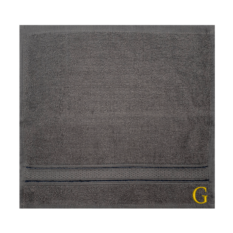 BYFT Daffodil (Dark Grey) Monogrammed Face Towel (30 x 30 Cm-Set of 6) 100% Cotton, Absorbent and Quick dry, High Quality Bath Linen-500 Gsm Golden Thread Letter "G"