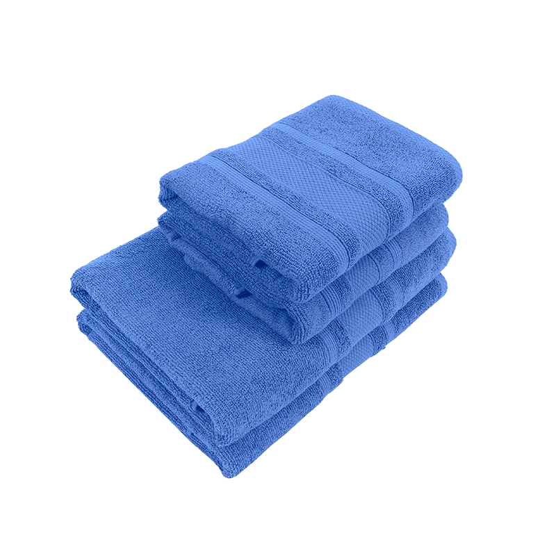 BYFT Home Castle (Blue) 2 Hand Towel (50 x 90 Cm) & 2 Bath Towel (70 x 140 Cm) 100% Cotton Highly Absorbent, High Quality Bath linen with Diamond Dobby 550 Gsm Set of 4