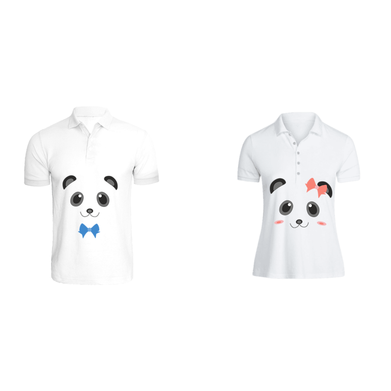 BYFT (White) Couple Printed Cotton T-shirt (Mr. & Mrs. Panda) Personalized Polo Neck T-shirt (Large)-Set of 2 pcs-220 GSM