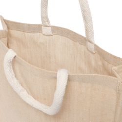 BYFT Laminated Juco Tote Bags with Gusset (Natural) Reusable Eco Friendly Shopping Bag (33.02 x 10.16 x 33.02 Cm) Set of 1 Pc