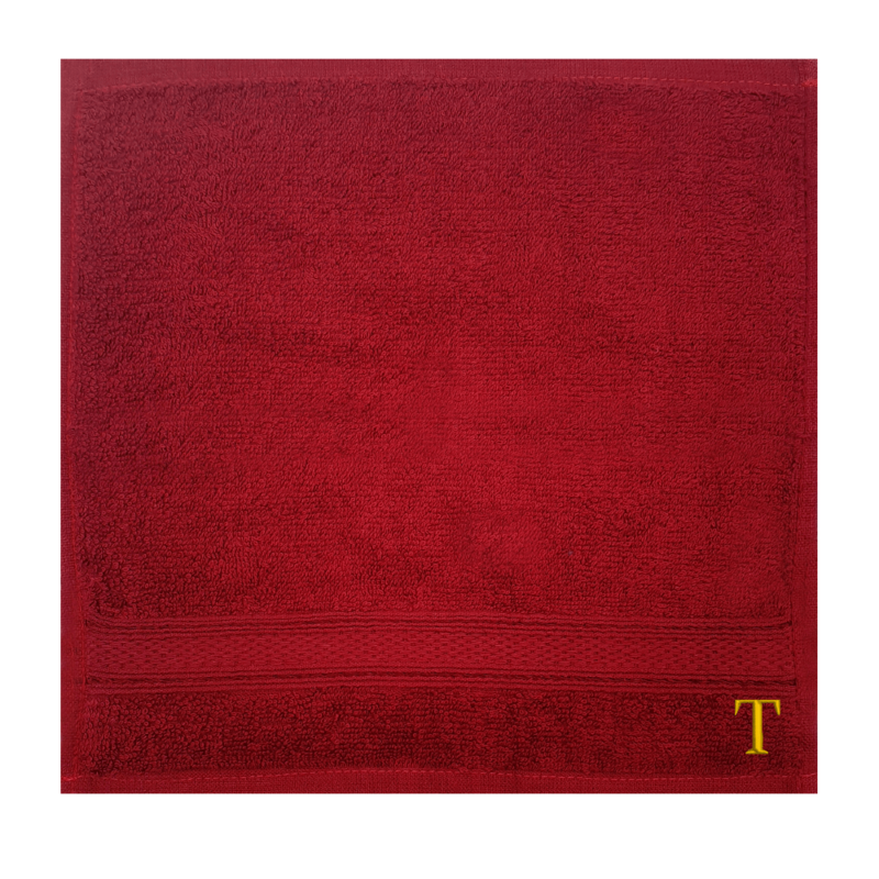 BYFT Daffodil (Burgundy) Monogrammed Face Towel (30 x 30 Cm-Set of 6) 100% Cotton, Absorbent and Quick dry, High Quality Bath Linen-500 Gsm Golden Thread Letter "T"