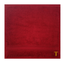 BYFT Daffodil (Burgundy) Monogrammed Face Towel (30 x 30 Cm-Set of 6) 100% Cotton, Absorbent and Quick dry, High Quality Bath Linen-500 Gsm Golden Thread Letter "T"