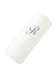 BYFT 2-Piece 100% Cotton Embroidered Letter R Bath & Hand Towel Set, White/Silver