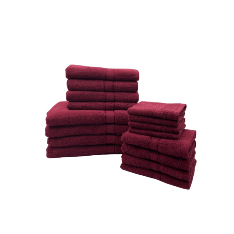 BYFT Daffodil (Burgundy) 100% Cotton Premium Bath Linen Set (4 Face, 4 Hand, 4 Adult Bath, & 4 Kids Bath Towels) Super Soft, Quick Dry, and Highly Absorbent Family Bath Linen Pack -Set of 16 Pcs