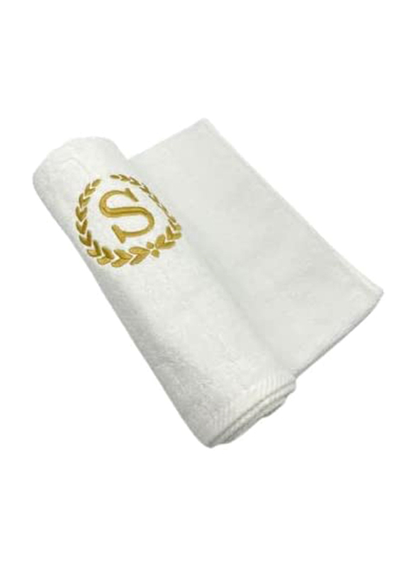 BYFT 2-Piece 100% Cotton Embroidered Letter S Bath & Hand Towel Set, White/Gold