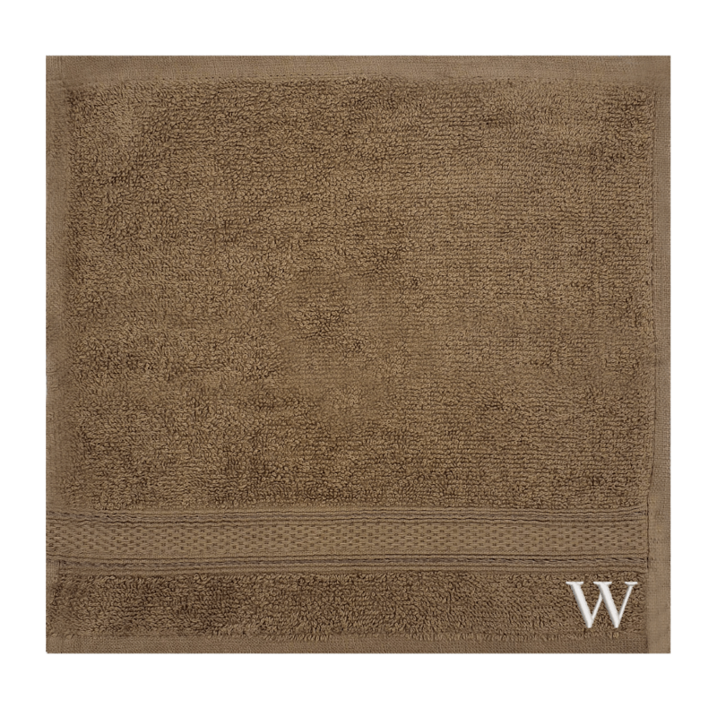 BYFT Daffodil (Dark Beige) Monogrammed Face Towel (30 x 30 Cm-Set of 6) 100% Cotton, Absorbent and Quick dry, High Quality Bath Linen-500 Gsm White Thread Letter "W"