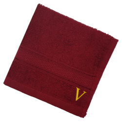 BYFT Daffodil (Burgundy) Monogrammed Face Towel (30 x 30 Cm-Set of 6) 100% Cotton, Absorbent and Quick dry, High Quality Bath Linen-500 Gsm Golden Thread Letter "V"