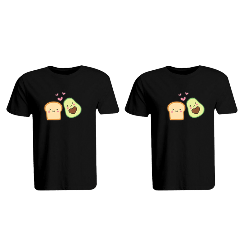 BYFT (Black) Couple Printed Cotton T-shirt (Avocado Toast) Personalized Round Neck T-shirt (Small)-Set of 2 pcs-190 GSM