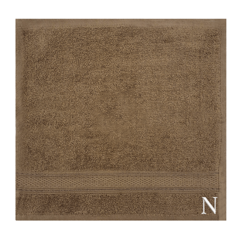 BYFT Daffodil (Dark Beige) Monogrammed Face Towel (30 x 30 Cm-Set of 6) 100% Cotton, Absorbent and Quick dry, High Quality Bath Linen-500 Gsm White Thread Letter "N"