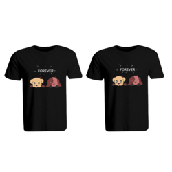 BYFT (Black) Couple Printed Cotton T-shirt (Forever) Personalized Round Neck T-shirt (Small)-Set of 2 pcs-190 GSM
