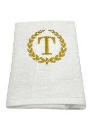 BYFT 100% Cotton Embroidered Monogrammed Letter T Hand Towel, 50 x 80cm, White/Gold