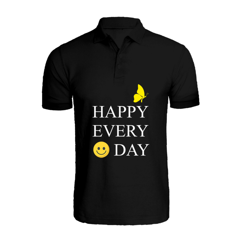 BYFT (Black) Printed Cotton T-shirt (Happy Every Day) Personalized Polo Neck T-shirt For Women (XL)-Set of 1 pc-220 GSM