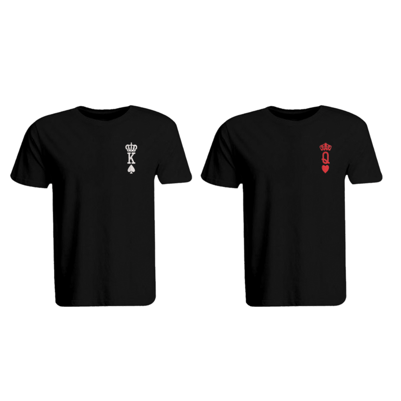 BYFT (Black) Couple Embroidered Cotton T-shirt (Crown King & Queen) Personalized Round Neck T-shirt (2XL)-Set of 2 pcs-190 GSM