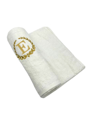 BYFT 2-Piece 100% Cotton Embroidered Letter E Bath & Hand Towel Set, White/Gold