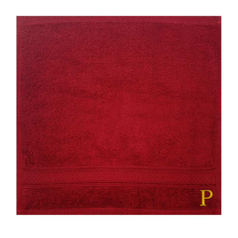 BYFT Daffodil (Burgundy) Monogrammed Face Towel (30 x 30 Cm-Set of 6) 100% Cotton, Absorbent and Quick dry, High Quality Bath Linen-500 Gsm Golden Thread Letter "P"