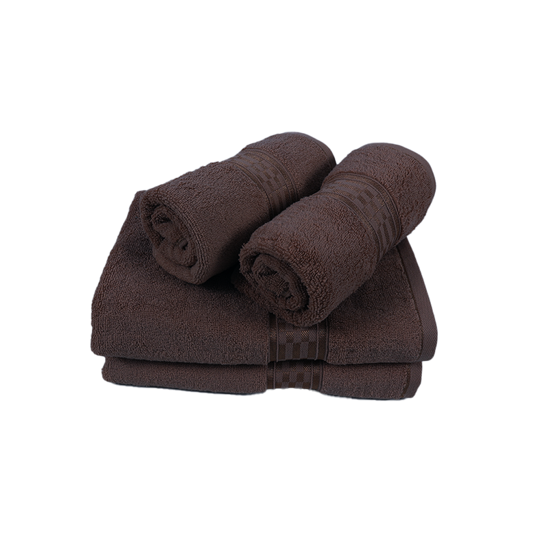 BYFT Home Ultra (Brown) 2 Hand Towel (50 x 90 Cm) & 2 Bath Towel (70 x 140 Cm) 100% Cotton Highly Absorbent, High Quality Bath linen with Checkered Dobby 550 Gsm Set of 4