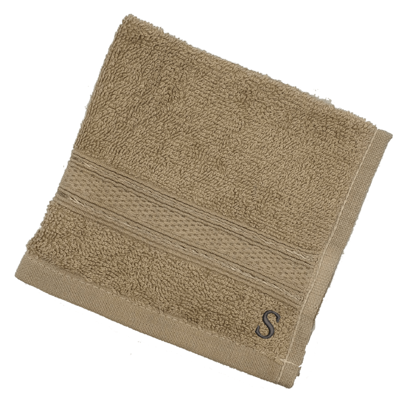 BYFT Daffodil (Light Beige) Monogrammed Face Towel (30 x 30 Cm-Set of 6) 100% Cotton, Absorbent and Quick dry, High Quality Bath Linen-500 Gsm Black Thread Letter "S"