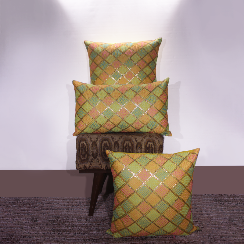 

BYFT Orchard Cushion Cover 18 x 18 inch (Diagonal Checks Design - Yellow) 45 x 45 cm Luxury Decorative Cushion Cover for Sofa, Bed & Living Room- Set