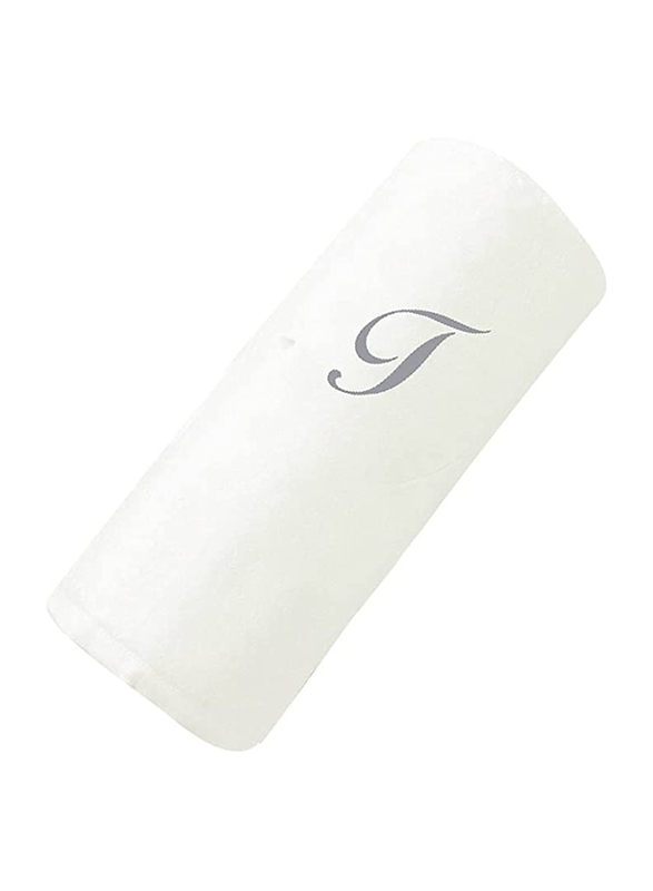 BYFT 100% Cotton Embroidered Letter T Hand Towel, 50 x 80cm, White/Silver