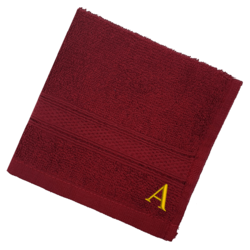 BYFT Daffodil (Burgundy) Monogrammed Face Towel (30 x 30 Cm - Set of 6) 100% Cotton, Absorbent and Quick dry, High Quality Bath Linen- 500 Gsm Golden Thread Letter "A"