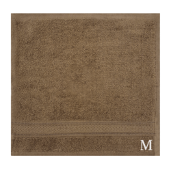BYFT Daffodil (Dark Beige) Monogrammed Face Towel (30 x 30 Cm-Set of 6) 100% Cotton, Absorbent and Quick dry, High Quality Bath Linen-500 Gsm White Thread Letter "M"