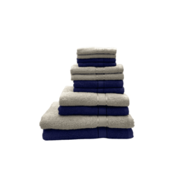 Daffodil(Light Grey & Navy Blue)100% Cotton Premium Bath Linen Set(4 Face,4 Hand,2 Adult & 2 Kids Bath Towels with 2 Adult & 2,12yr Kids Bathrobe)Super Soft,Quick Dry & Highly Absorbent Pack of 16Pc