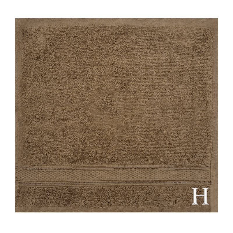 BYFT Daffodil (Dark Beige) Monogrammed Face Towel (30 x 30 Cm-Set of 6) 100% Cotton, Absorbent and Quick dry, High Quality Bath Linen-500 Gsm White Thread Letter "H"