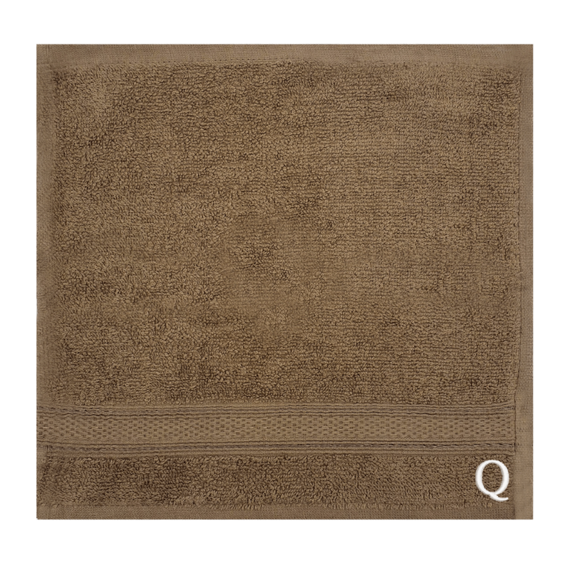 BYFT Daffodil (Dark Beige) Monogrammed Face Towel (30 x 30 Cm-Set of 6) 100% Cotton, Absorbent and Quick dry, High Quality Bath Linen-500 Gsm White Thread Letter "Q"