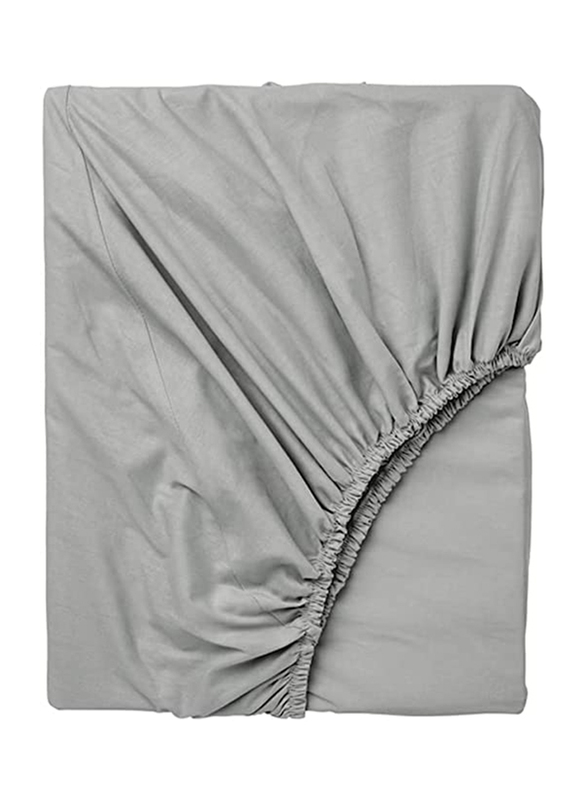 BYFT Tulip 100% Percale Cotton Fitted Bed Sheet, 180 Tc, 160 x 210 + 30cm, Queen, Grey