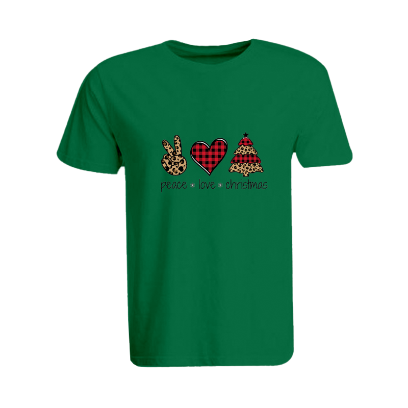 

BYFT (Green) Holiday Themed Printed Cotton T-shirt (Peace Love Christmas) Unisex Personalized Round Neck T-shirt (2XL)-Set of 1 pc-190 GSM